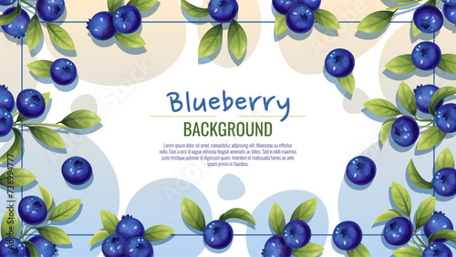 Banner design with blueberries and green leaves. Poster, background with wild berries. Wholesome, healthy food. Flying fresh vector illustration