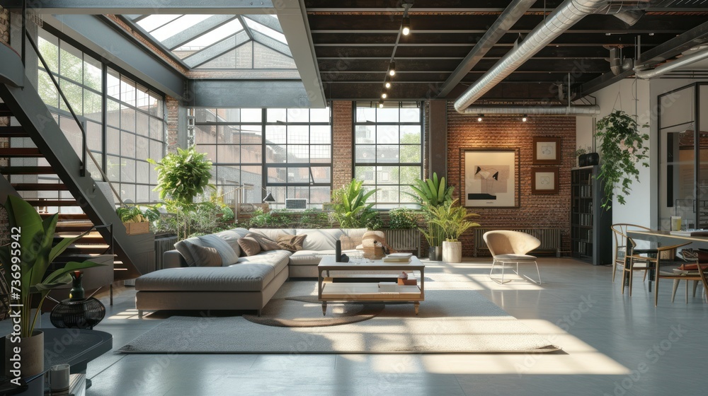 Spacious modern loft living room bathed in natural light Spacious modern loft living room bathed in natural light