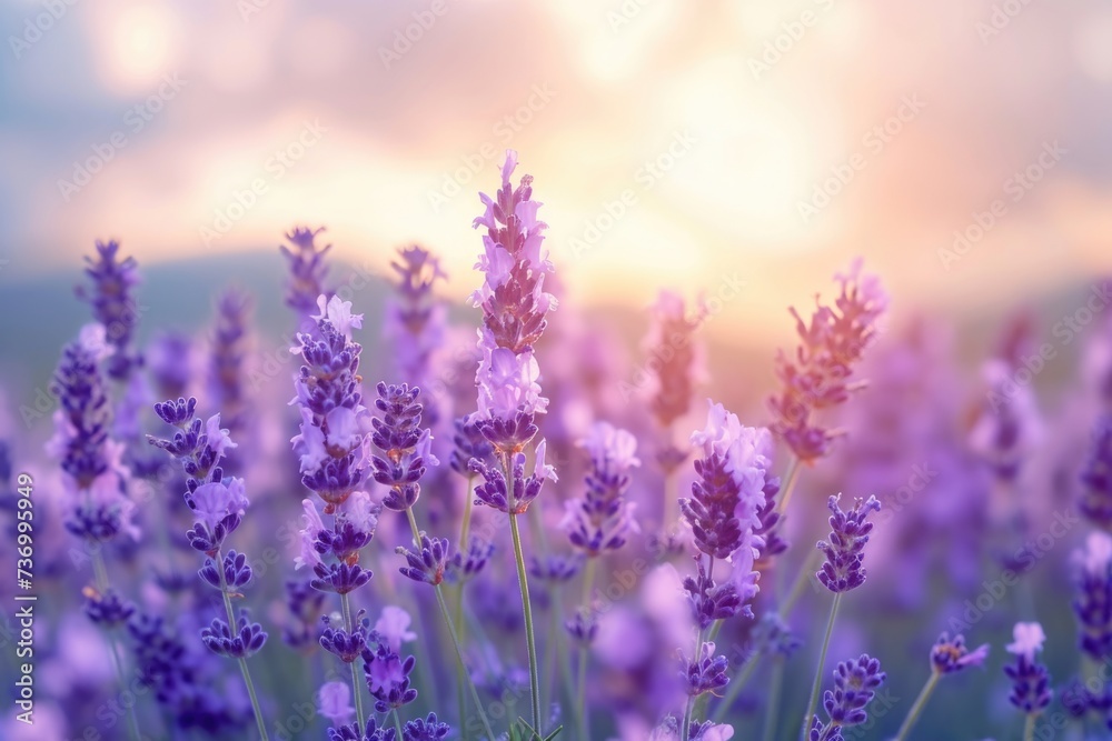 Fototapeta premium Lavender flowers in panoramic view for summer background.