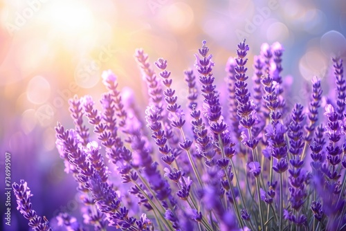 Lavender flowers in panoramic view for summer background.