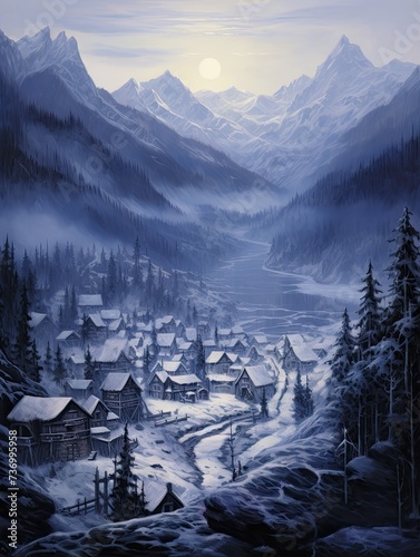 First Light on Icy Alpine Villages: Winter Dawn Painting Revealing Rustic Zermatt, St. Moritz, and Interlaken