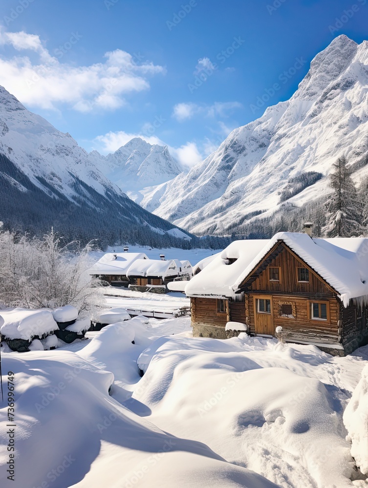 Snowy Beach Huts: Alpine Villages in Winter with an Island Twist