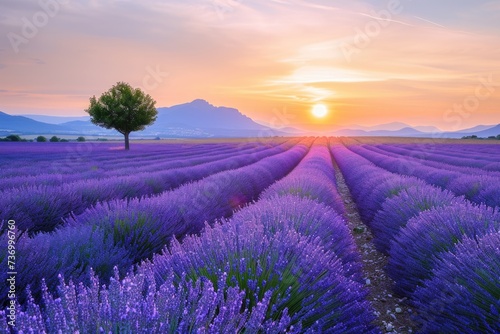 France alpes de haute provence valensole lavender field at twilight
