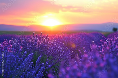 Lavender Lavender field summer sunset landscape near Valensole.Provence France