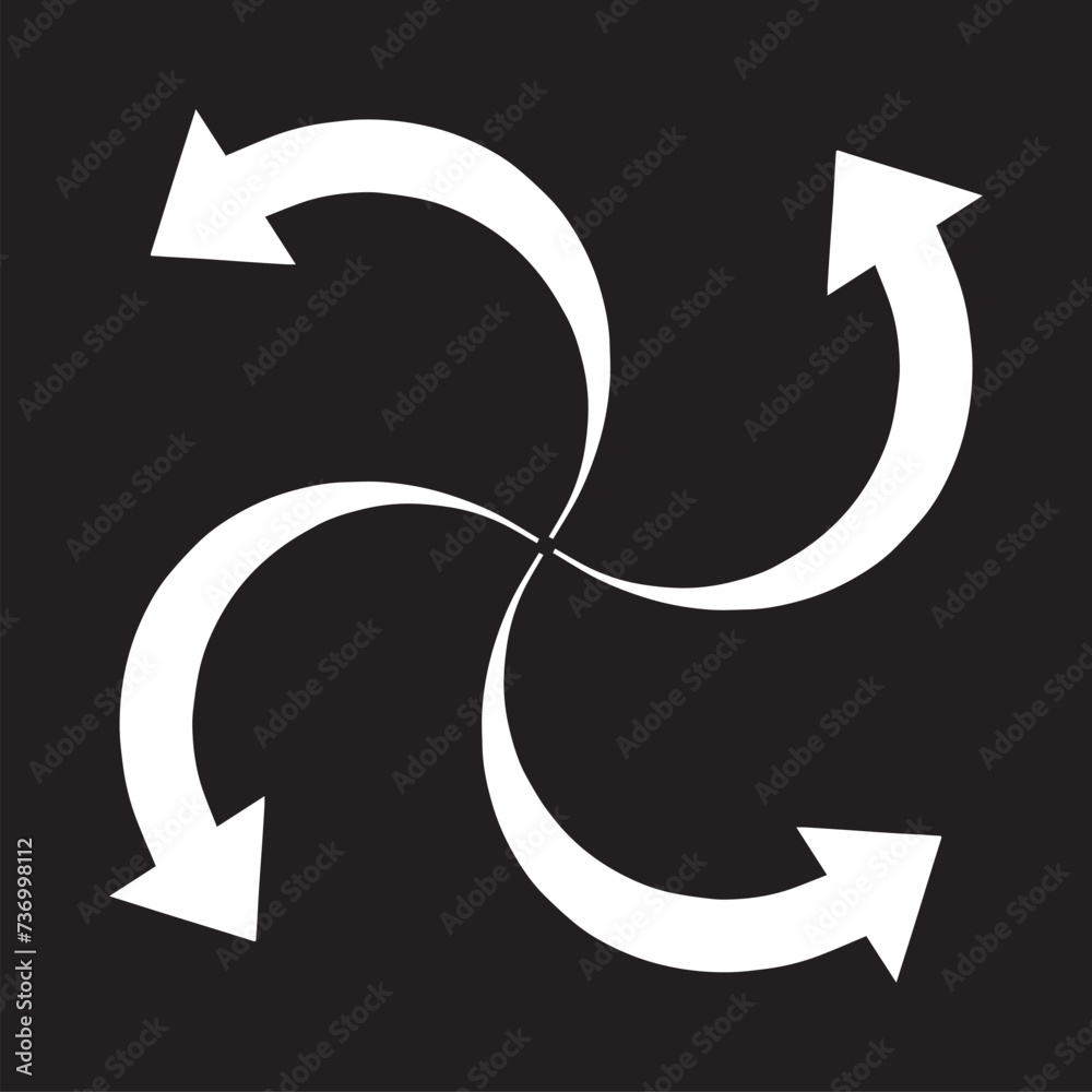 Four directions icon vector. Four side arrow icon sign symbol vector. Arrows pointing from the center vector icon illustration isolated on black background Four directions icon vector. Four side arrow icon sign symbol vector. Arrows pointing from the center vector icon illustration isolated on black background