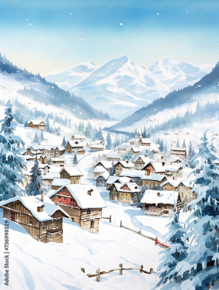 Winter Wonderland: Enchanting Alpine Villages amidst Tree Lines near Forests