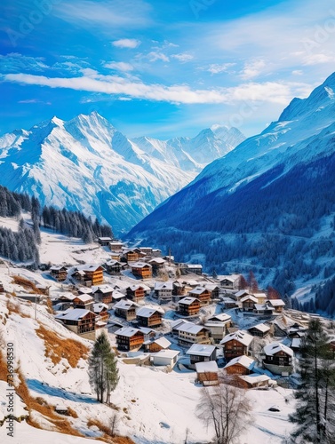 Winter Wonderland: Snow-Capped Alpine Villages Graced By Majestic Mountain Peaks