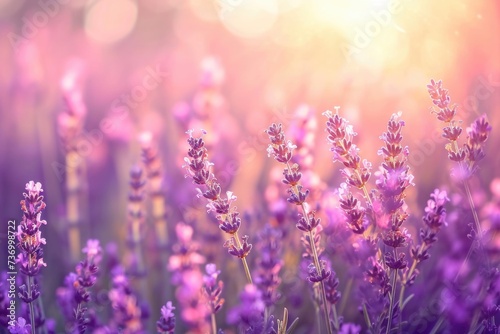 Lavender field in summer with shallow depth of field.