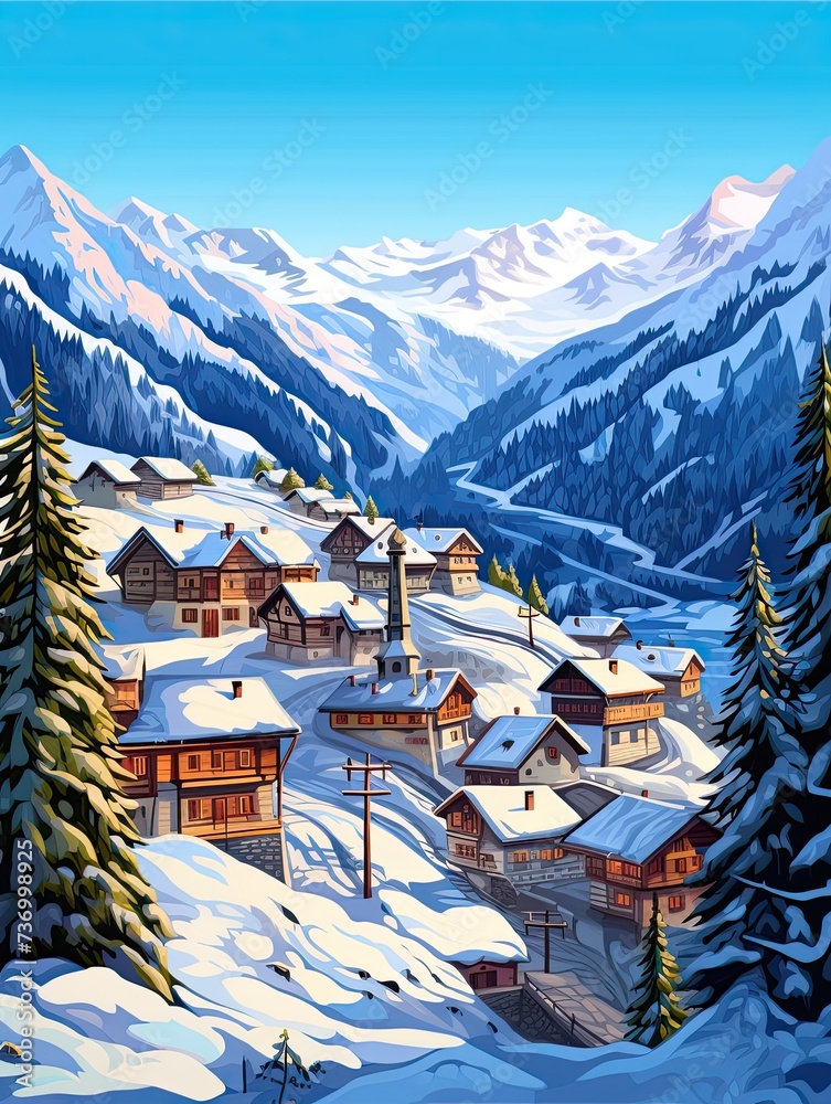 Vibrant Winter Town Scenes: Captivating Alpine Villages in Colorful Landscapes