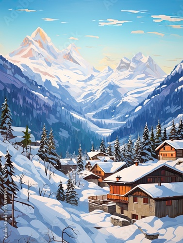 Vibrant Winter Colors: Alpine Villages in a Pop of Seasonal Landscape © Michael