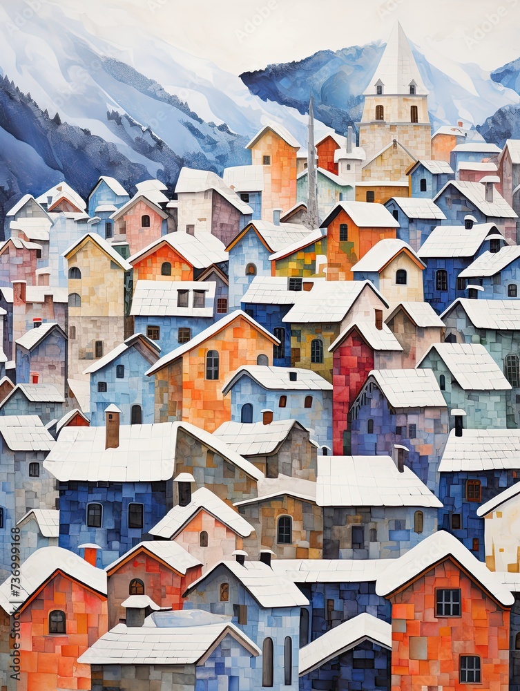 Snow-Covered Rooftops: Alpine Villages in Winter Wall Art