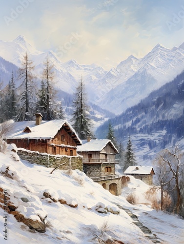 Winter Wonder: Alpine Villages in Snow, Stunning Mountain Homes Wall Art