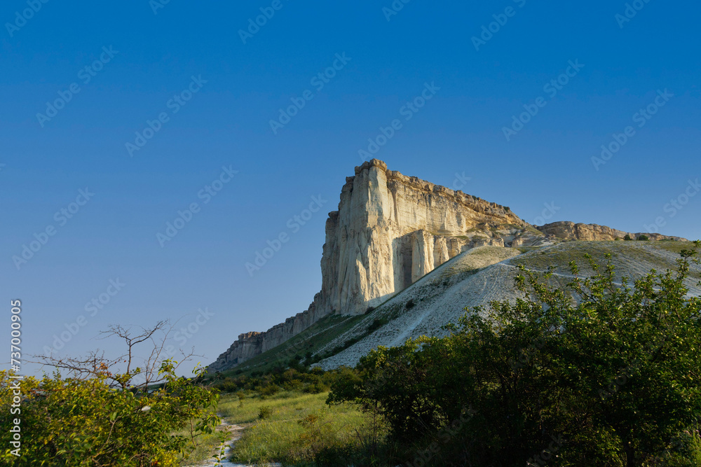 White limestone rock, wild mountain nature, national landmark.