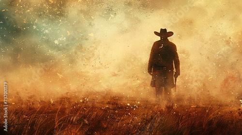 A captivating modern abstract background inspired by the rugged landscapes and iconic imagery of Spaghetti Western films. Generate AI. photo
