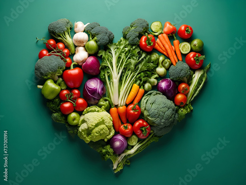 A lovely display of heart-shaped vegetables arranged on a green surface.
