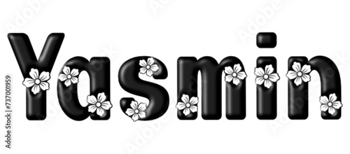 Yasmin - black color - written with engraved typical Hawaiian hibiscus flowers- ideal for websites, e-mail, sublimation greetings, banners, cards, t-shirt, sweatshirt, prints, cricut,
 photo