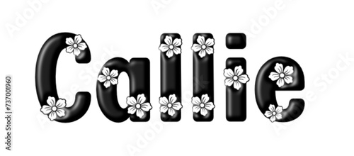Callie - black color - written with engraved typical Hawaiian hibiscus flowers- ideal for websites, e-mail, sublimation greetings, banners, cards, t-shirt, sweatshirt, prints, cricut,
