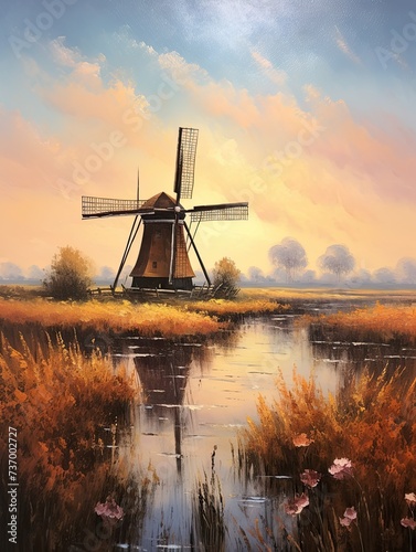 Golden Hour Beauty: Windmill Art Inspiring Dutch Sunset Embellished with Last Light