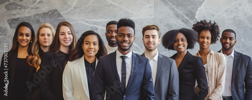 A diverse group of young professionals working together in a modern office space. Concept Collaborative Workspace, Young Professionals, Modern Office, Diverse Team, Teamwork photo