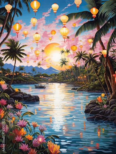 Floating Lantern Festivals  Enchanting Lanterns Illuminate Tropical Beach