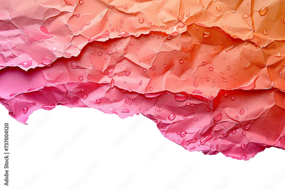 Surface texture of crumpled orange paper on transparent PNG background. AI Generative