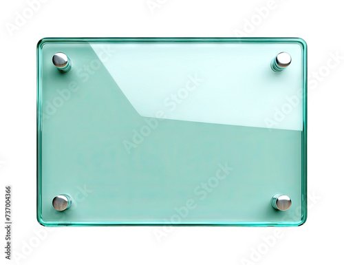 Transparent glass plate on metal holders. Advertising sign isolated on transparent PNG background.  Generative AI