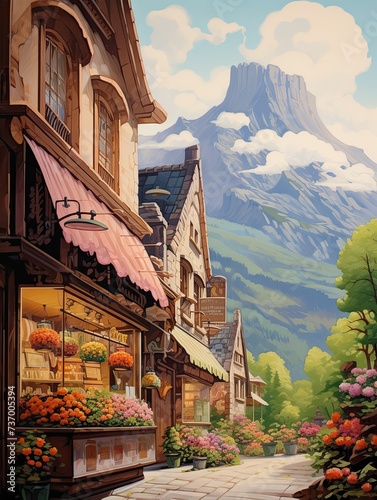 Majestic Highland Views: French Patisserie Storefronts Amidst the Mountain Landscape photo