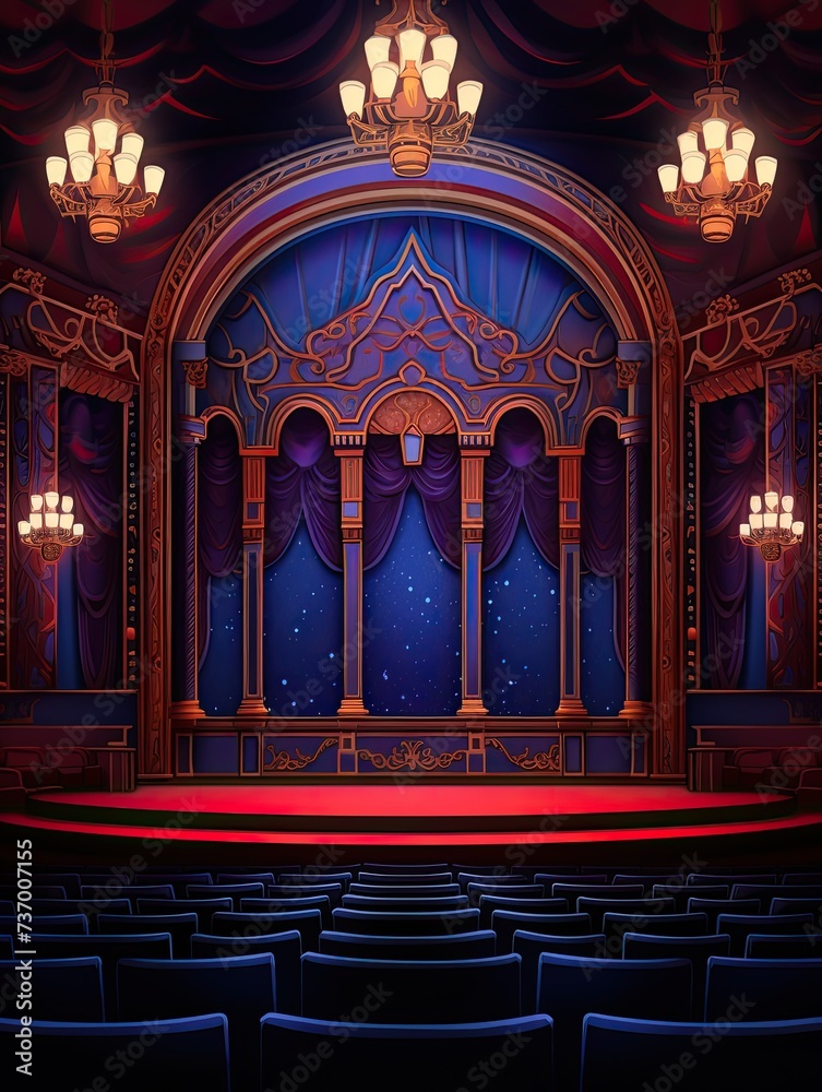 Obraz premium Twilight Scene: Luxurious Art Deco Theaters Aglow with Theater Lights at Night