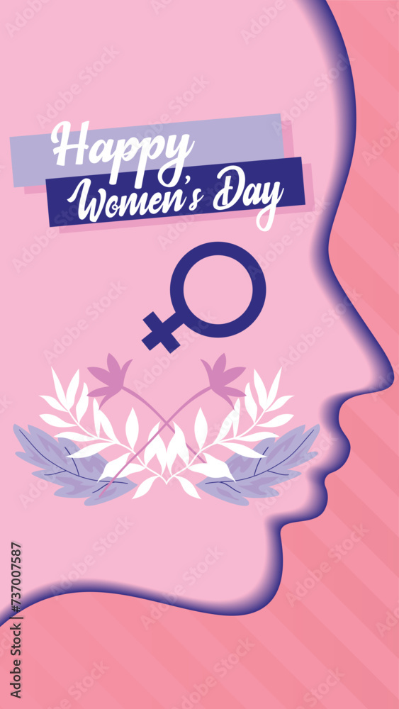 Fototapeta premium Blossoming Empowerment: Celebrating Women's Day with Grace and Strength, Spirit of Women's Day with this captivating! It silhouette of woman, adorned with iconic female symbol and flourishing leaves