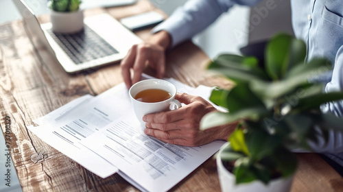 person reading newspaper. Business photo composition, simple business background. Generative AI