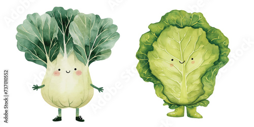 cute smiling lettuce watercolor vector illustration