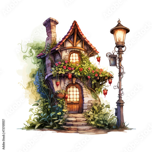 Colorful house with greenery flower. Vector illustration design.