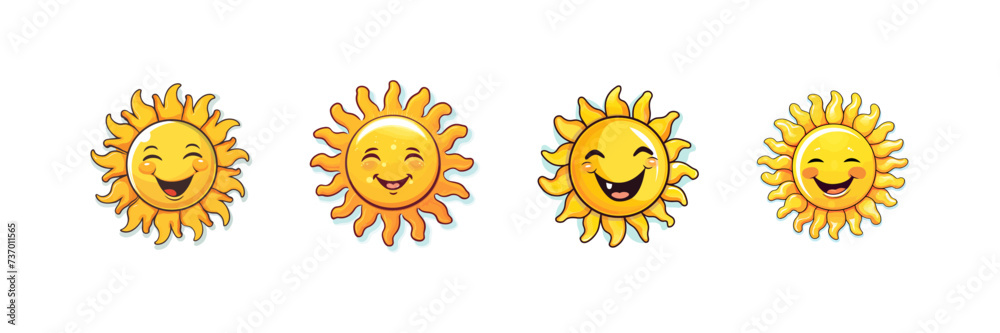 Sunny smiling sun sticker set. Vector illustration design.