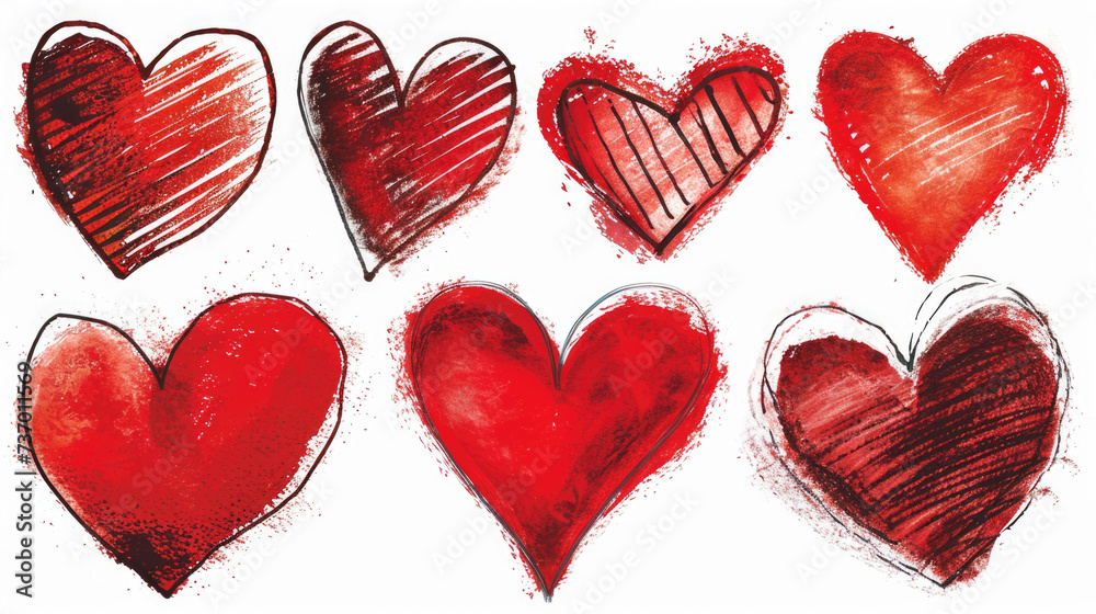 Red hearts drawn with marker. Suitable for various romantic occasions and celebrations Red hearts drawn with marker. Suitable for various romantic occasions and celebrations