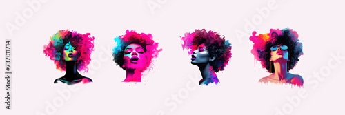 African woman lips in neon colors set. Vector illustration design.