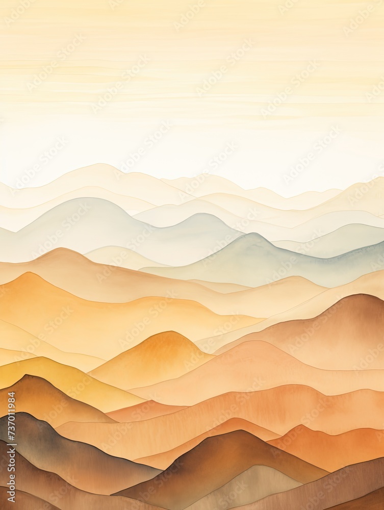 Muted Watercolor Mountain Ranges: Rolling Hills and Soft Gradient Mountains