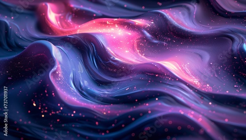 Neon abstract fluid art featuring dazzling particles