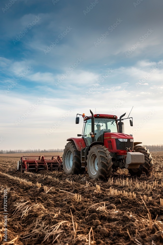 Spring. The tractor is plowing the land. Dust billows as the tractor effortlessly tills the fertile land. Spring. The tractor is plowing the land. Dust billows as the tractor effortlessly tills the fertile land.