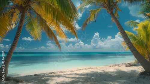 a beautiful sea beach Secluded with palm trees overlooking the sea and ocean.