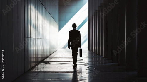 silhouette of a person in a corridor. Business photo composition, simple business background. Generative AI