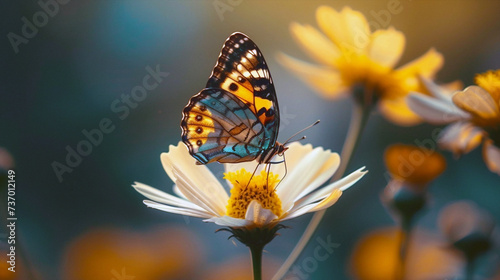 butterfly on flower. Business photo composition  simple business background. Generative AI