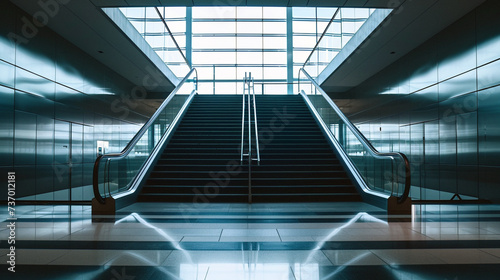 escalator in a building. Business photo composition, simple business background. Generative AI