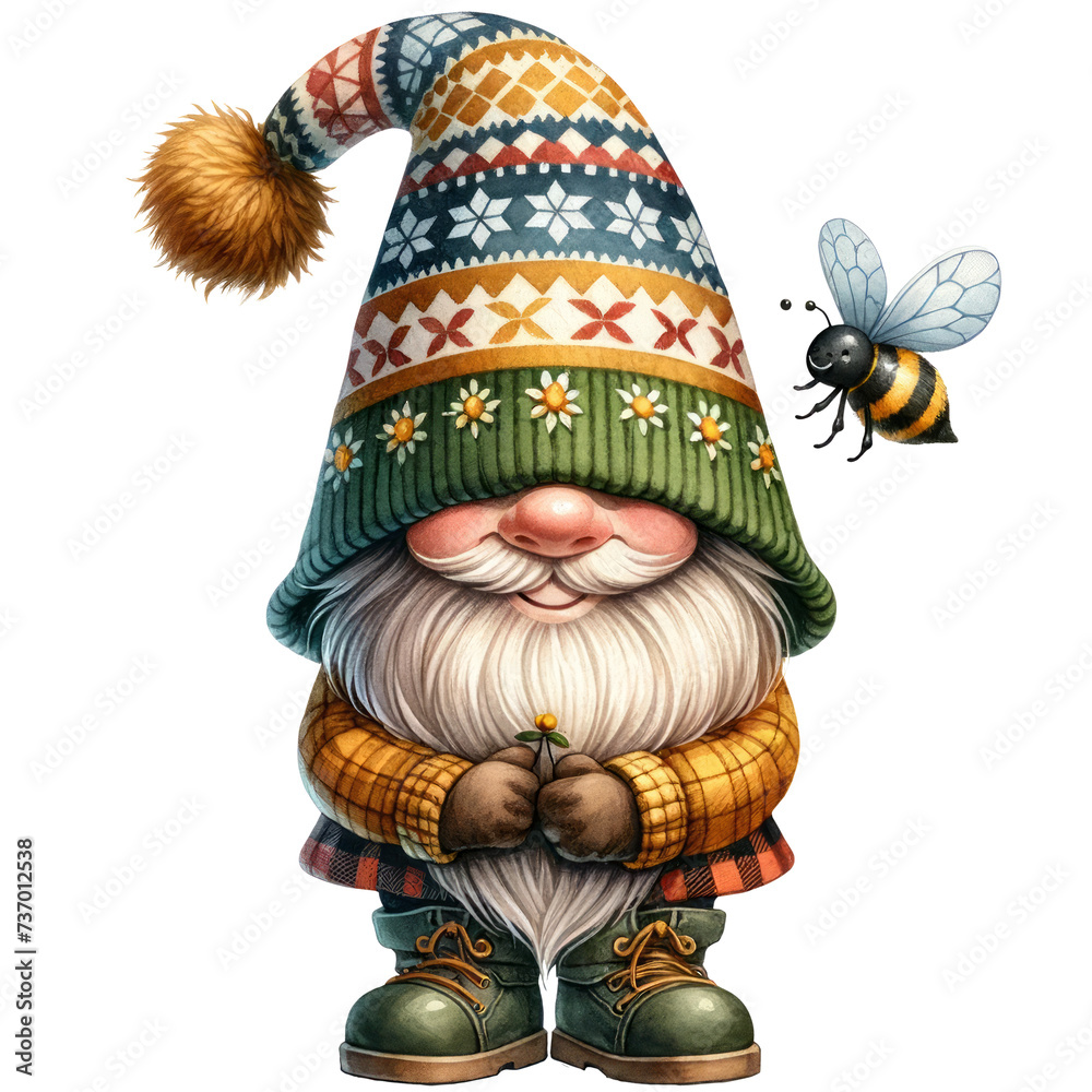 Fototapeta premium Gnome Spring Seasonal Watercolor Clipart Illustration