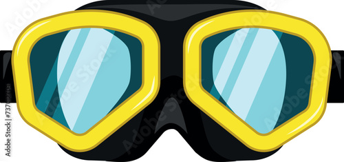 Deep sea diving yellow mask scuba protective goggles for swimming isometric vector illustration