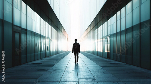 silhouette of a person in a corridor. Business photo composition  simple business background. Generative AI