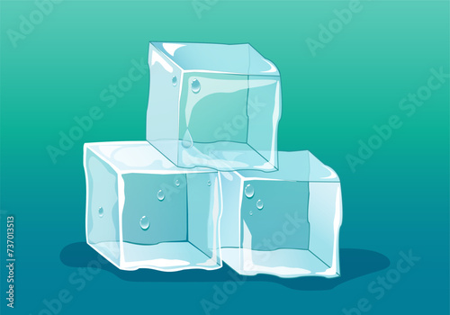 melting Ice cubes, water drops.