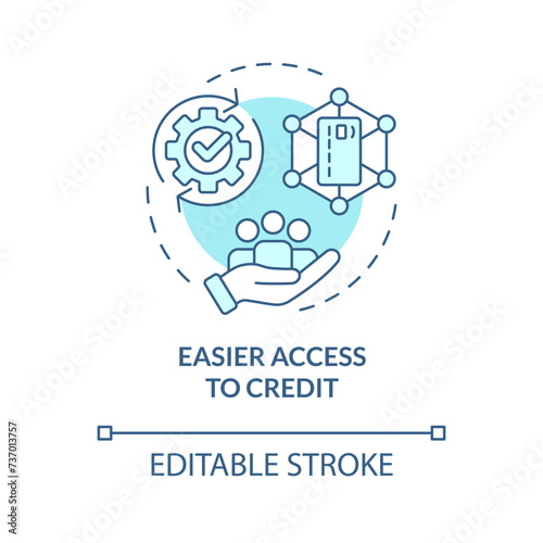 Easier access to credit soft blue concept icon. P2P lending advantages for borrowers. Access to capital. Round shape line illustration. Abstract idea. Graphic design. Easy to use in marketing