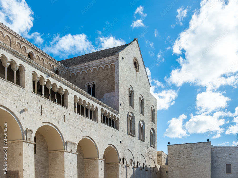 view of the facade of the Saint Nicholas Basilica in the historic centre of Bari, Puglia region (Apulia), southern Italy, Europe