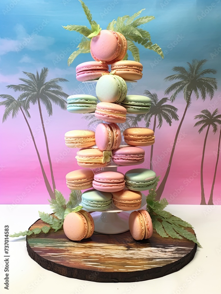 Pastel Parisian Macaron Towers: Tropical Island Flavor Delights