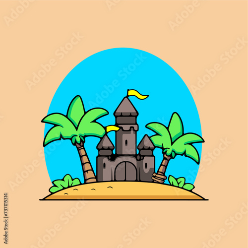 vector beach summer sand castle and coconut trees